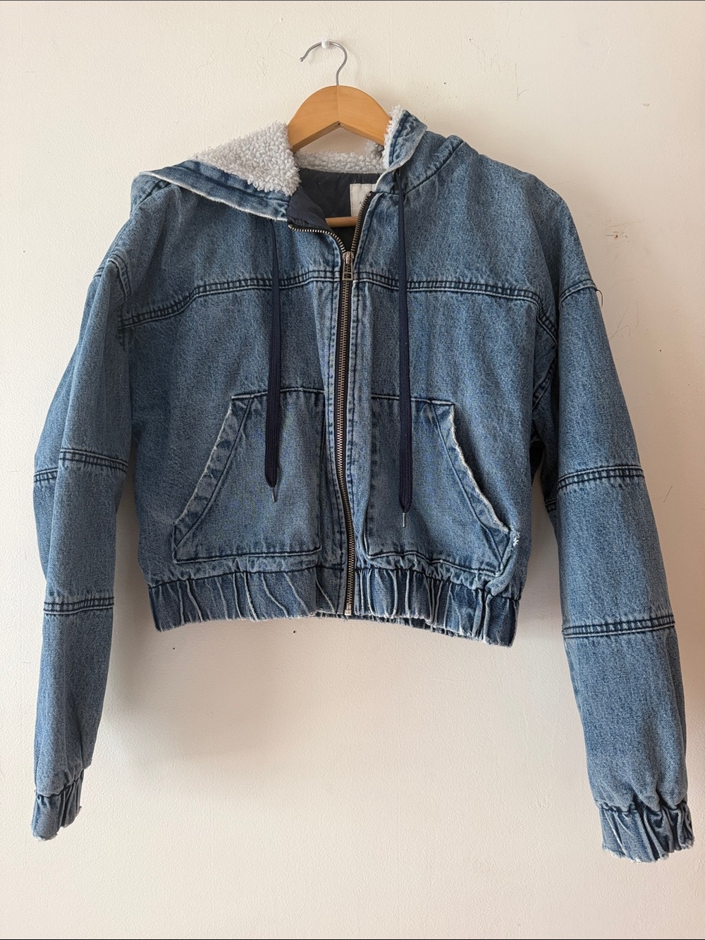 Aeropostale Light Blue Denim Sherpa Hooded Jacket💙🐻‍❄️